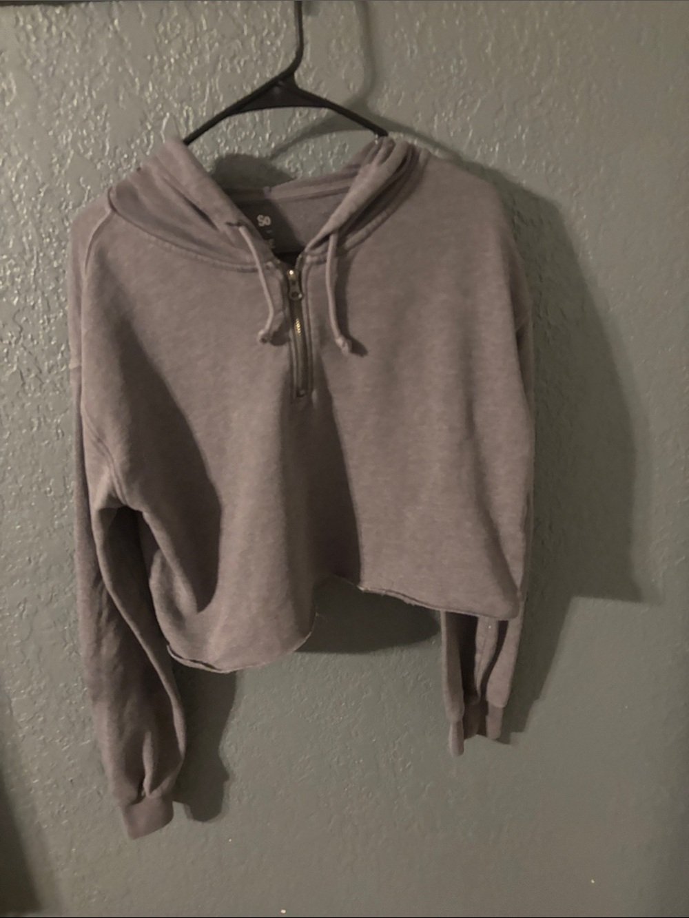 Womens size S SO Cropped Gray Half-Zip Hoodie with Drawstring